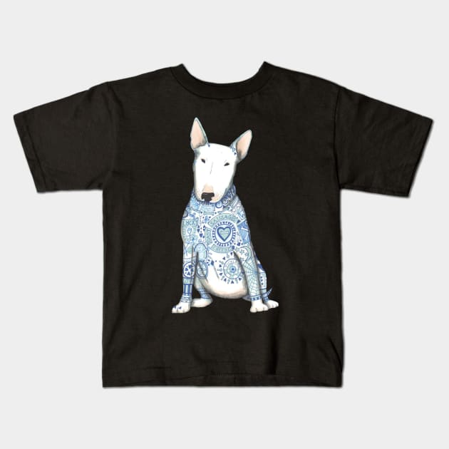 English Bull Terrier, Beautiful Bully,with his best tattoos Kids T-Shirt by krisevansart